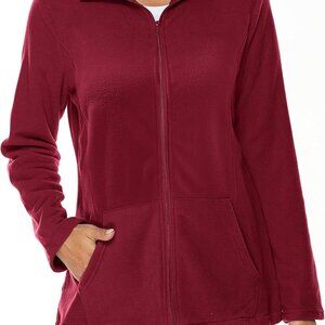 Women's Red Bulk Full-Zip Polar Fleece Jacket with Pockets, Large